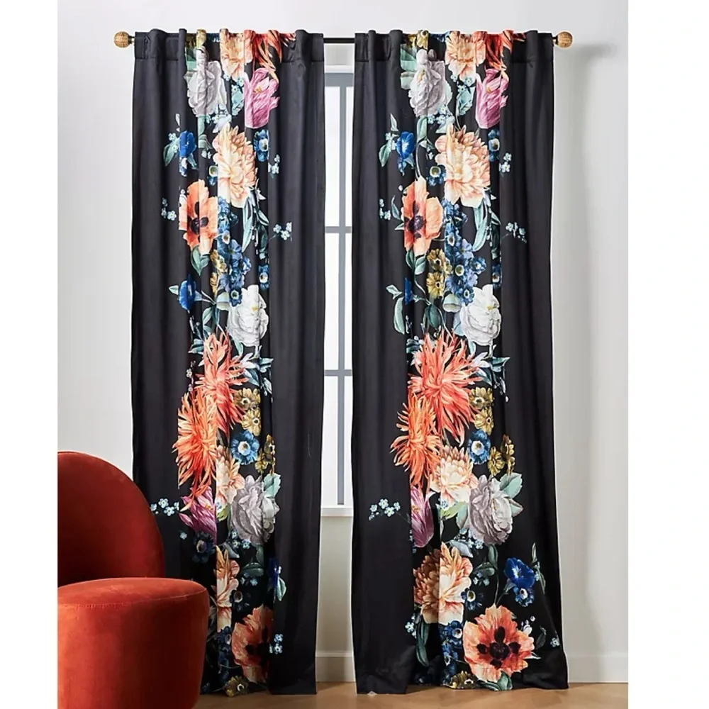 Anthropologie Jadie Floral Velvet Curtain Panel